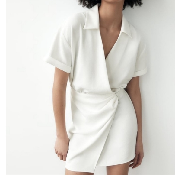 NWT Zara Faux Wrap Front White Dress - Picture 4 of 8